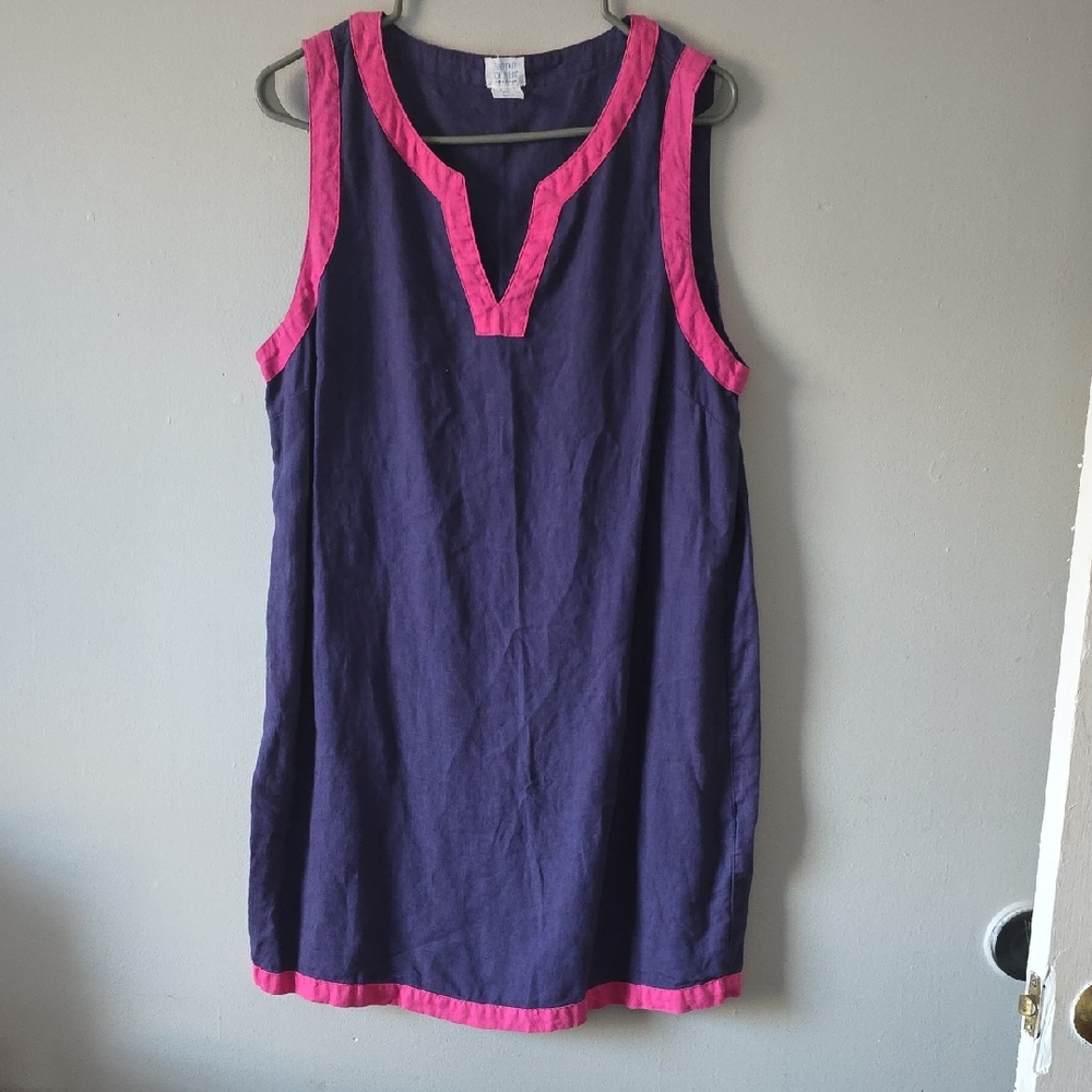Linen Sigrid Olsen Spring Sleeveless Purple Mini Dress with Pink Accents Sz L